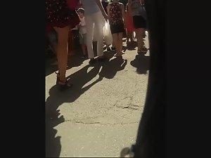 Amazing ass and thong in upskirt of cherry dress Picture 1