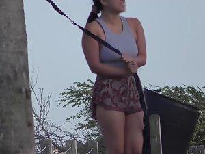 Hard nipples and accidental nudity of asian girl in park Picture 7