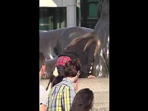 Glimpse of upskirt when hottie climbs the monument Picture 4