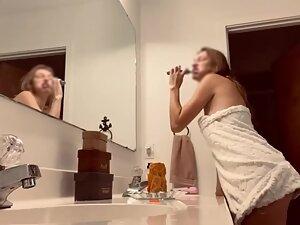 Spying on fit girl getting dressed in bathroom Picture 4