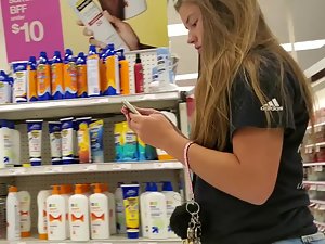 Young ass bends over many times in the store