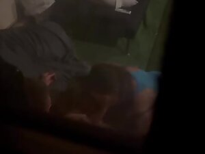 Window peep on neighbor sucking dick in her apartment