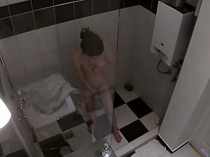 Spying on busty roommate in the shower