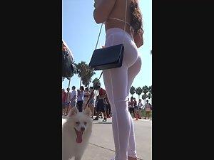 Slut in see through white leggings in public Picture 6