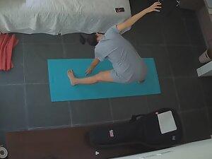 Naked stretching at home caught by hidden camera