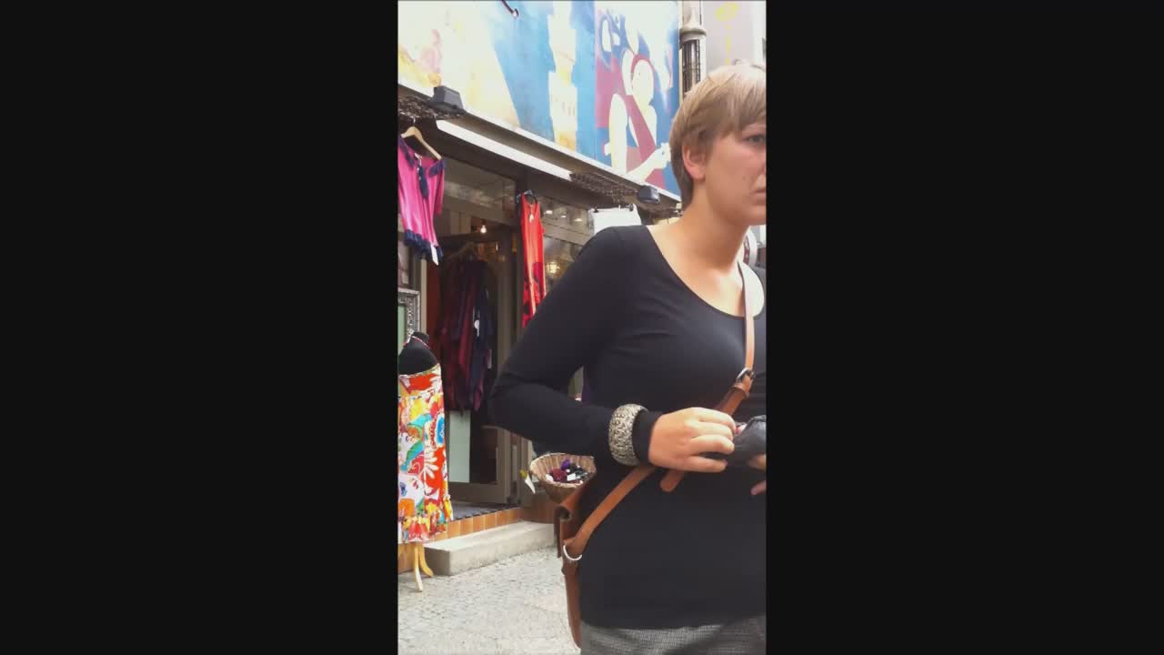 1280px x 720px - Busty tomboy with purse strap between tits - Voyeur Videos