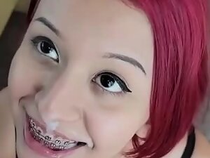 Wacky girl has sex and gets cum on teeth braces