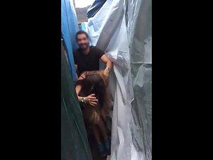 Voyeur interrupts and ruins sex behind a tent Picture 2