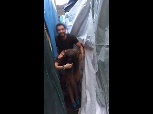 Voyeur interrupts and ruins sex behind a tent Picture 3