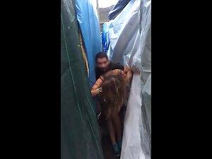 Voyeur interrupts and ruins sex behind a tent Picture 5