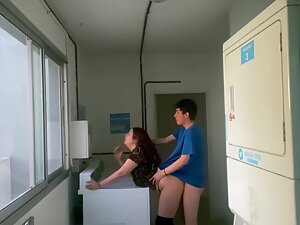 Frisky couple having sex in laundry room Picture 4