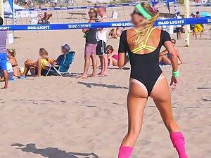 Sexy ass in eighties style beach volleyball swimsuit Picture 1