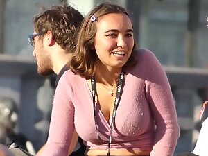 Great smile and even greater boobs caught by voyeur