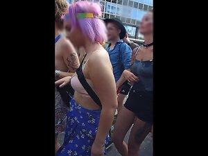 Nice tits with nothing but stickers out in public Picture 7