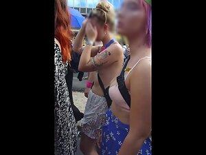 Nice tits with nothing but stickers out in public Picture 8