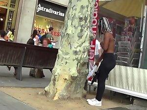 Voyeur caught black girl's tits while she changes in public Picture 4