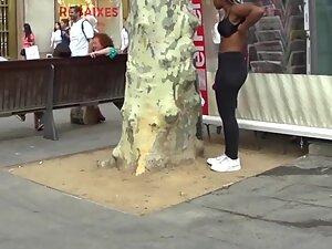 Voyeur caught black girl's tits while she changes in public Picture 5