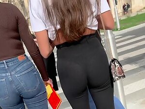 Sunlight shows tight ass and thong in black pants