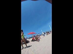 Hot beach volleyball girl with watermelon on swimsuit